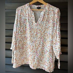Jones New York Women's Floral 1X Tunic Blouse 3/4 Sleeves Rayon Cottagecore